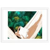 Summer Hammock Reading, Tropical Jungle Travel, Watercolor Nature Bohemian Forest Plants, Palm Beach thumbnail
