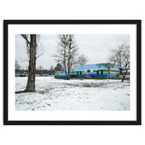Colorful barn in the snowy ground landscape thumbnail