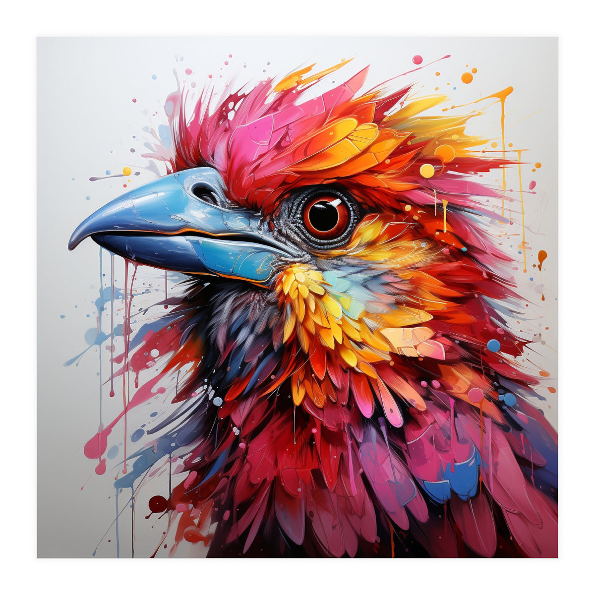 Vibrant Abstract Bird Portrait Watercolor Splash (Print Only)