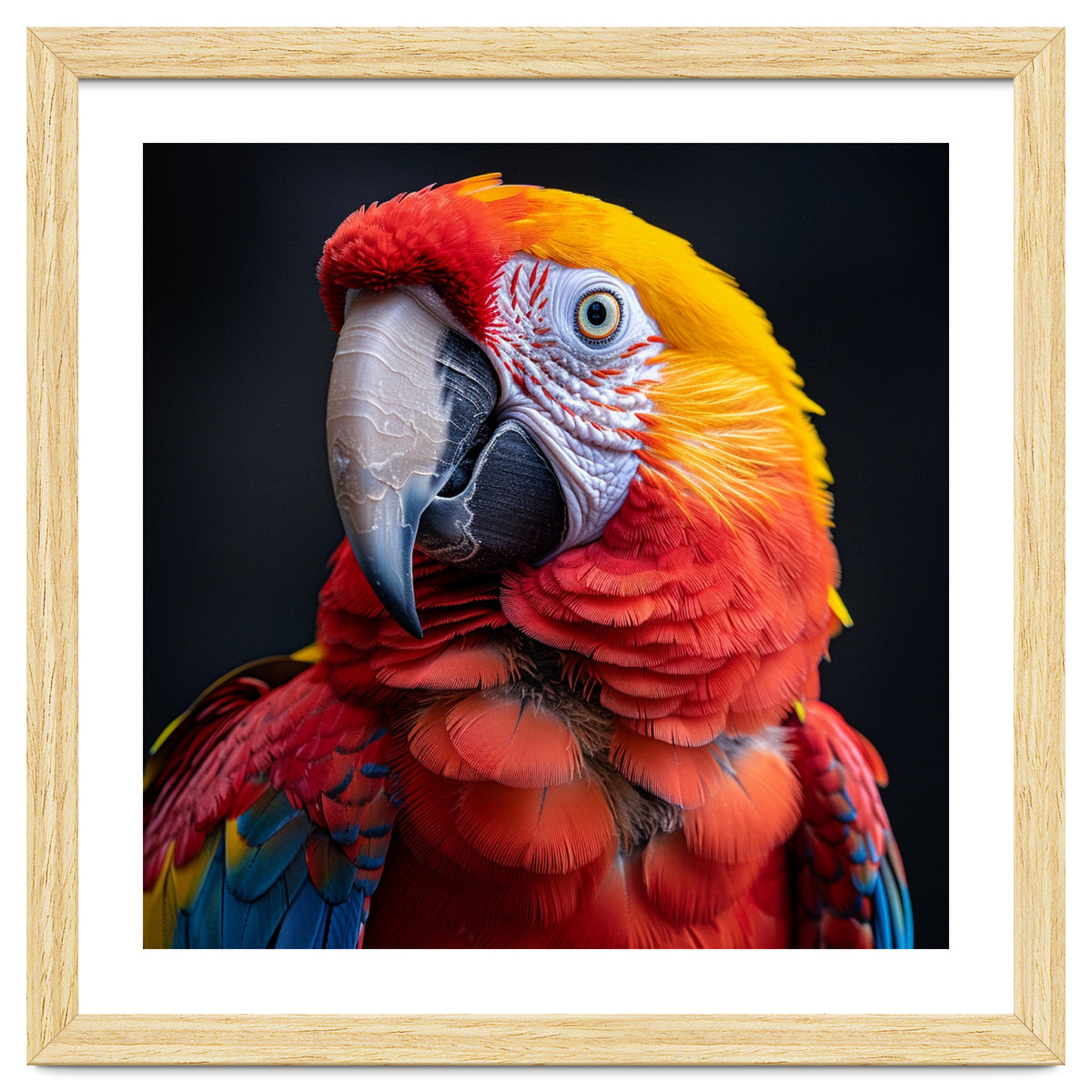 Scarlet Macaw Parrot Head Detailed Portrait Black