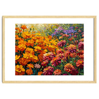 Radiant Summer Zinnia and Marigold Meadow Oil Painting