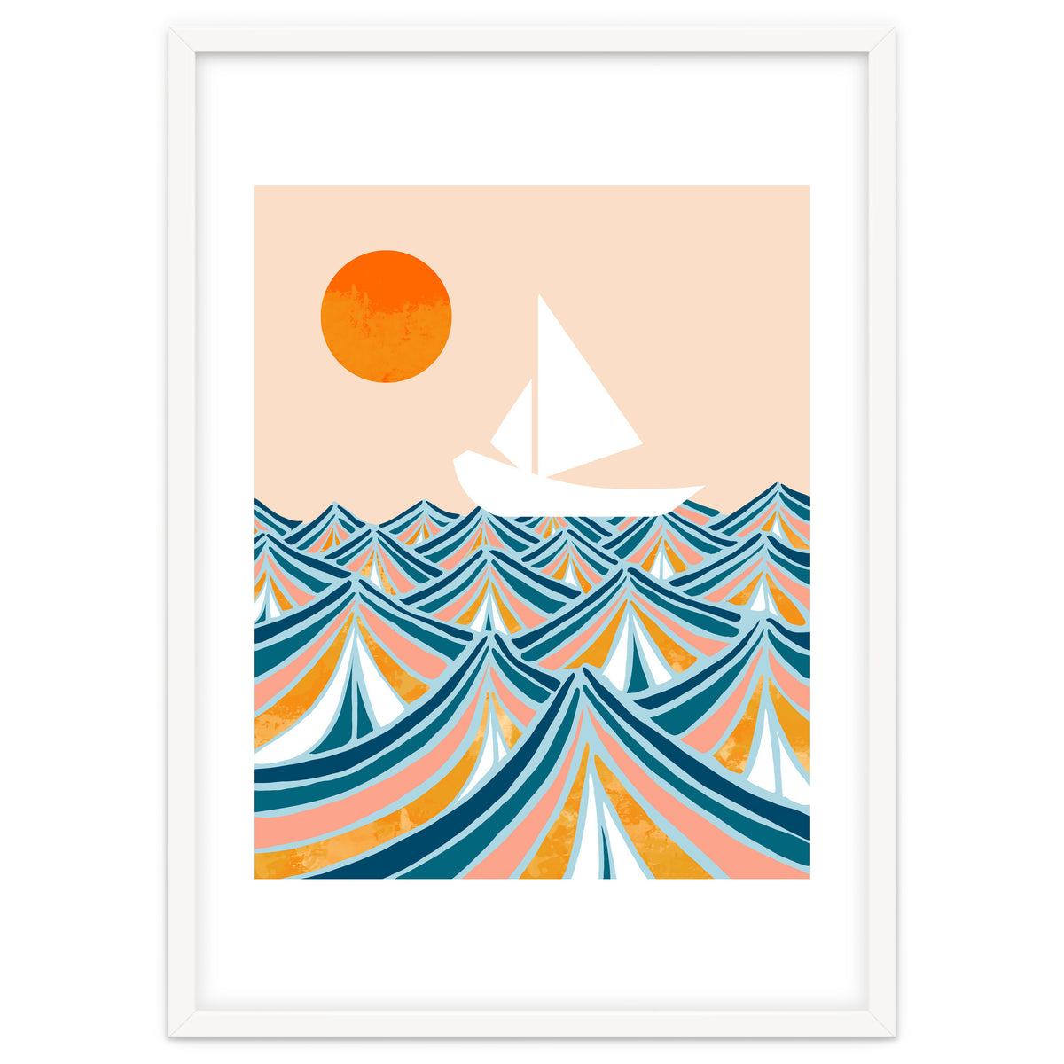 Set Sail, Ocean Boat Sailing Travel, Sea Cruise Summer Waves, Graphic Design Bohemian Modern Eclectic