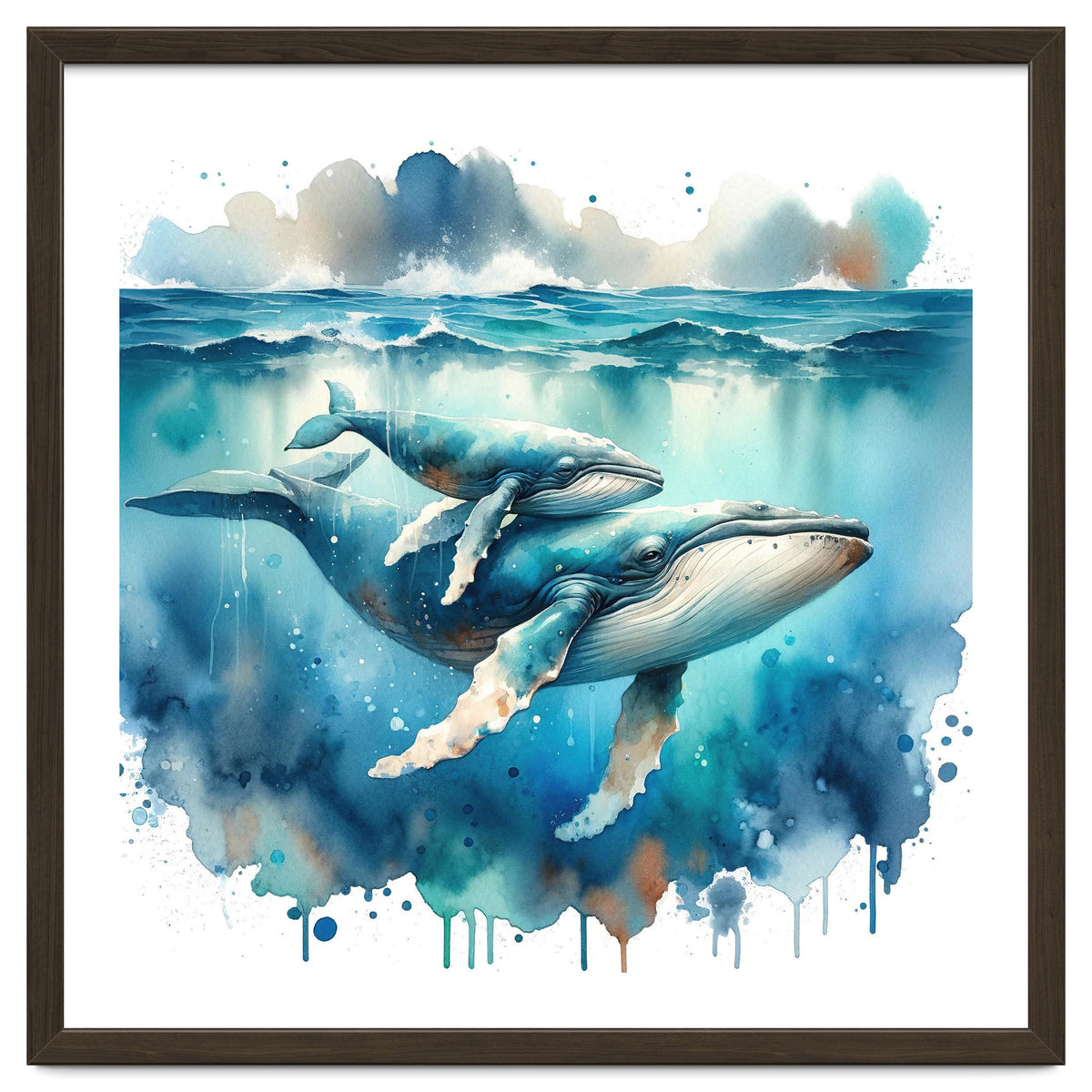Mother And Calf Whales Watercolor
