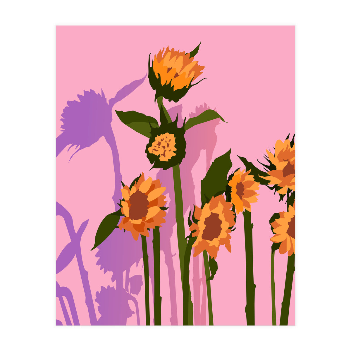 Golden Sunflowers Inside, Botanical Nature Floral Plants Painting, Blush Meadow Blossom Spring, Summer Bohemian Eclectic Positivity (Print Only)