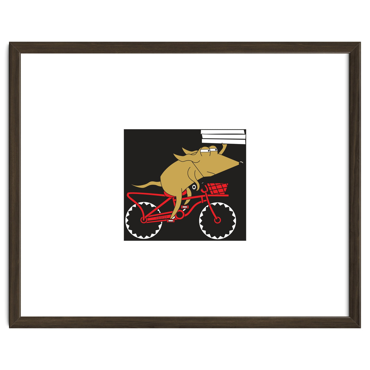 Cartoon Dog Marty cycling with Pizza