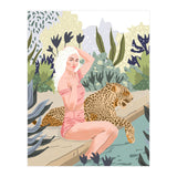 How to Train Your Leopard, Wild Cat Bohemian Woman Painting, Swimming Pool Bikini Summer Swim Animal (Print Only) thumbnail