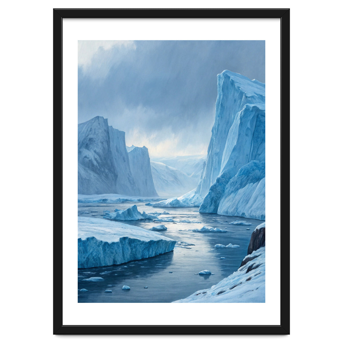 Majestic Arctic Icebergs and Glacial Valley
