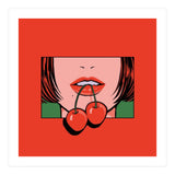 Pop Art Cherry Bold Lips With A Classic Design (Print Only) thumbnail