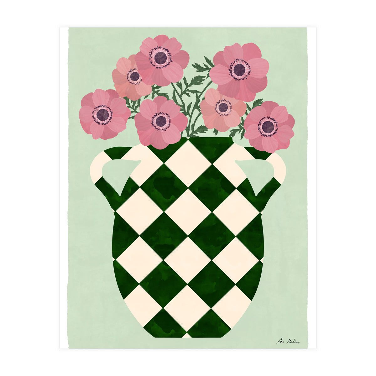 Checkered vase with anemones (Print Only)