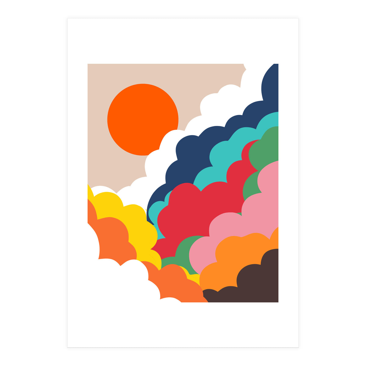 Head In The Clouds, Positivity Nature Sunrise Sunset, Sky Bohemian Comic Retro Eclectic Illustration (Print Only)