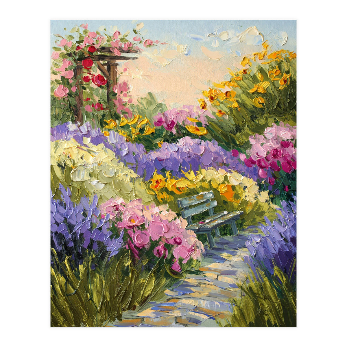 Serene Summer Garden Path Oil Painting (Print Only)
