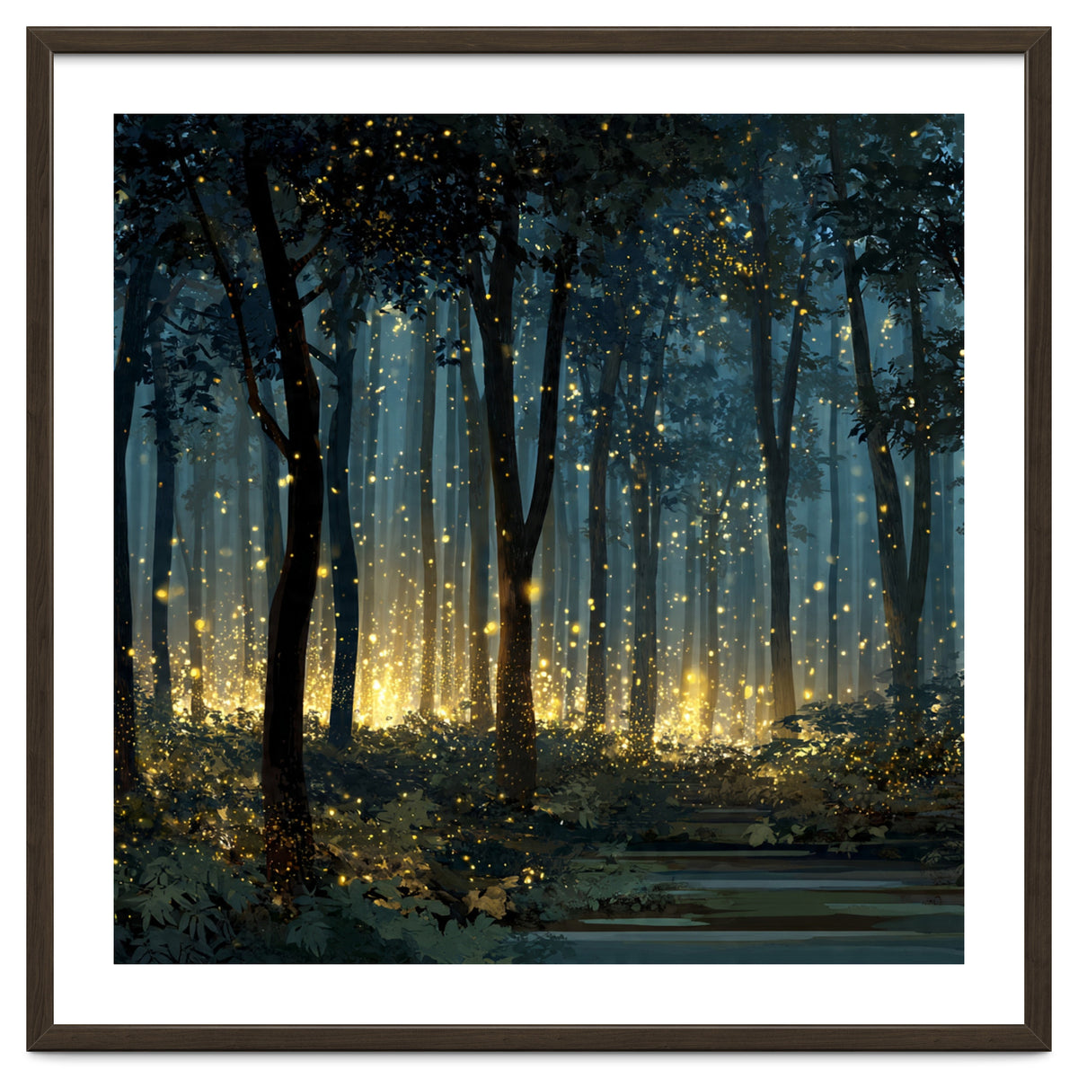Enchanted Midnight Forest with Glowing Fireflies