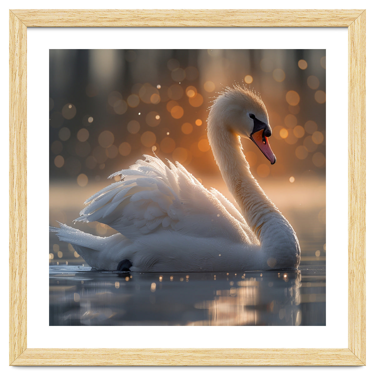 Majestic Swan Gliding On Water During Sunset Golden Hour Wildlife
