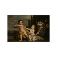 German Master (18th Century) – Two Putti with Garlands of Flowers (Print Only)