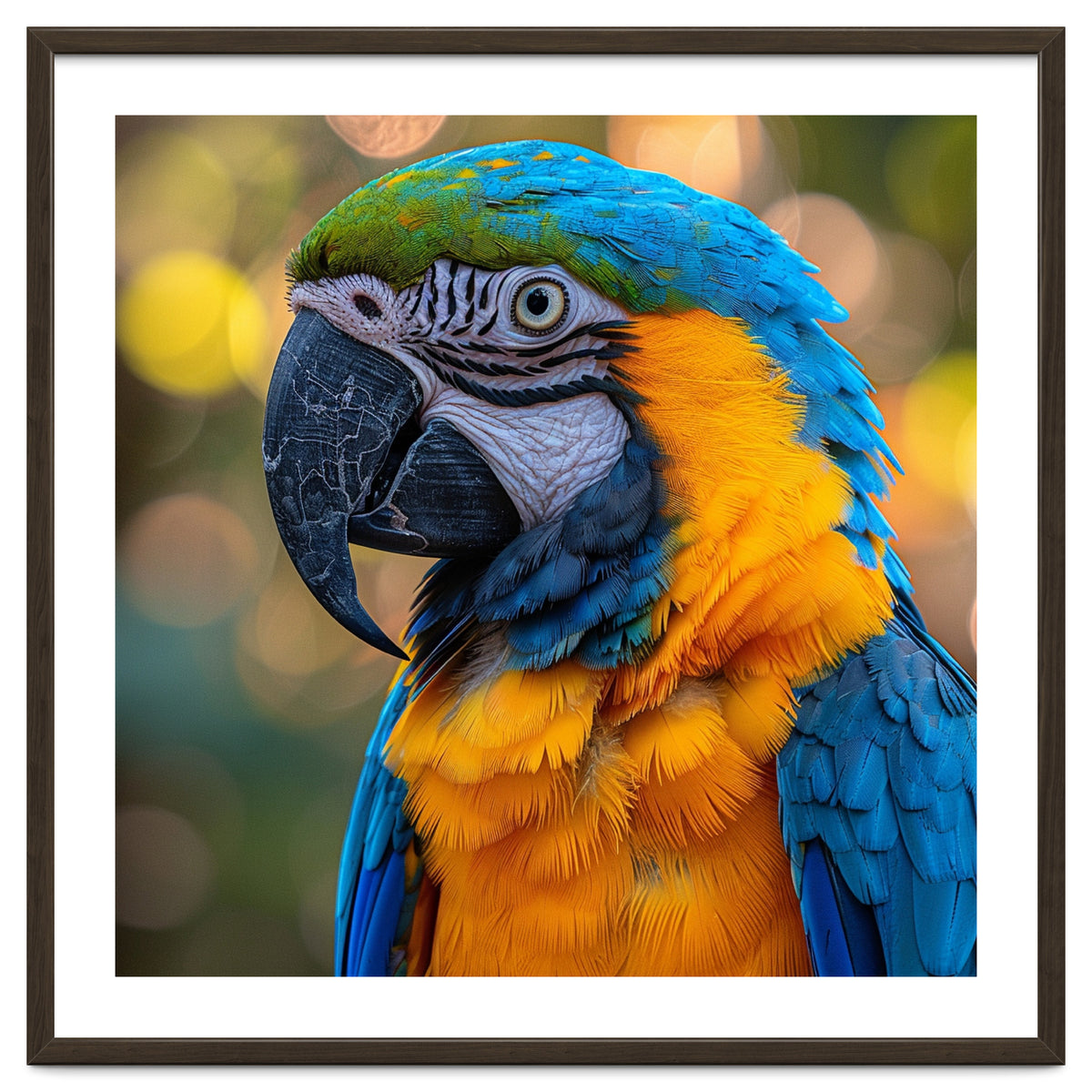 Blue And Yellow Macaw Parrot Close Up Detailed Shot
