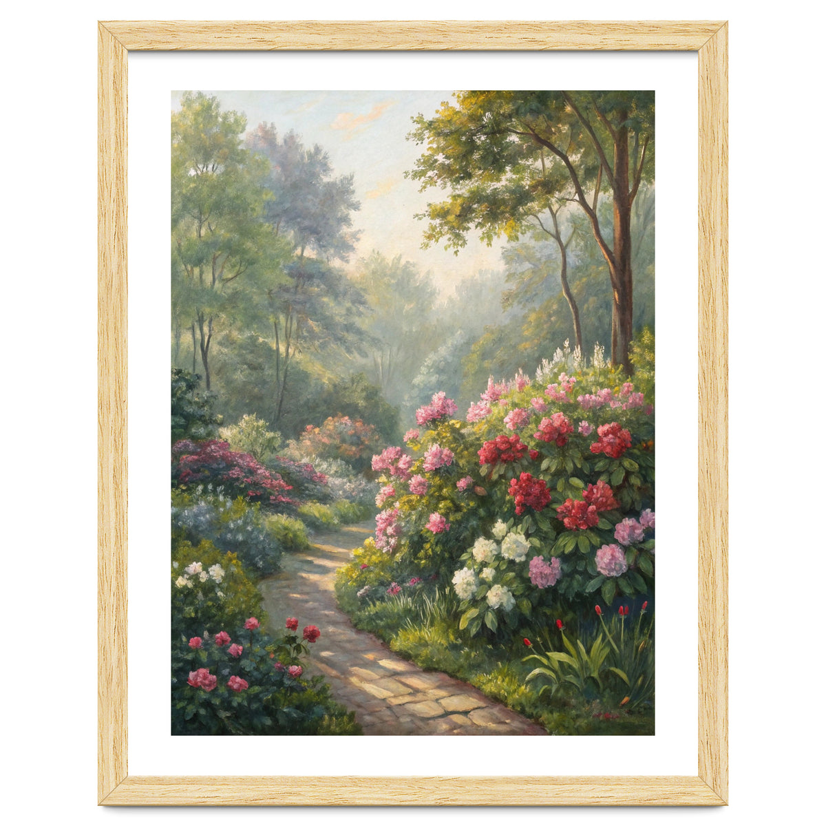 Sunlit Spring Garden Path Oil Painting