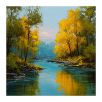 Serene Autumn River Landscape (Print Only)