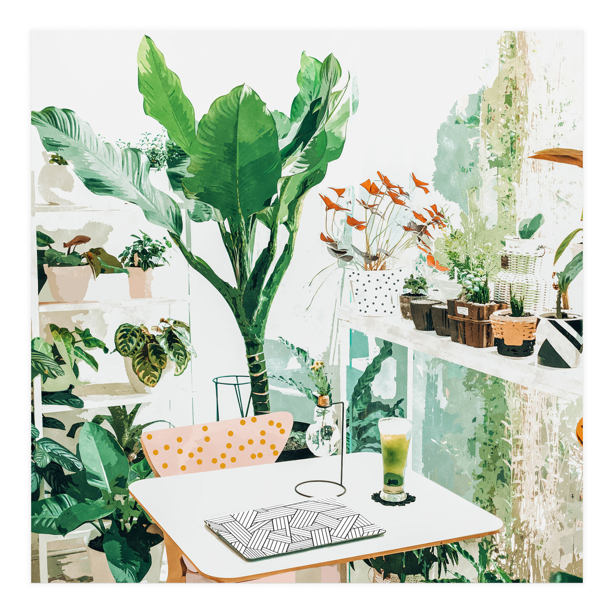 Junglow, Urban Jungle Botanical Home decor, Tropical Plants Interior Design Plant Lady Painting (Print Only)