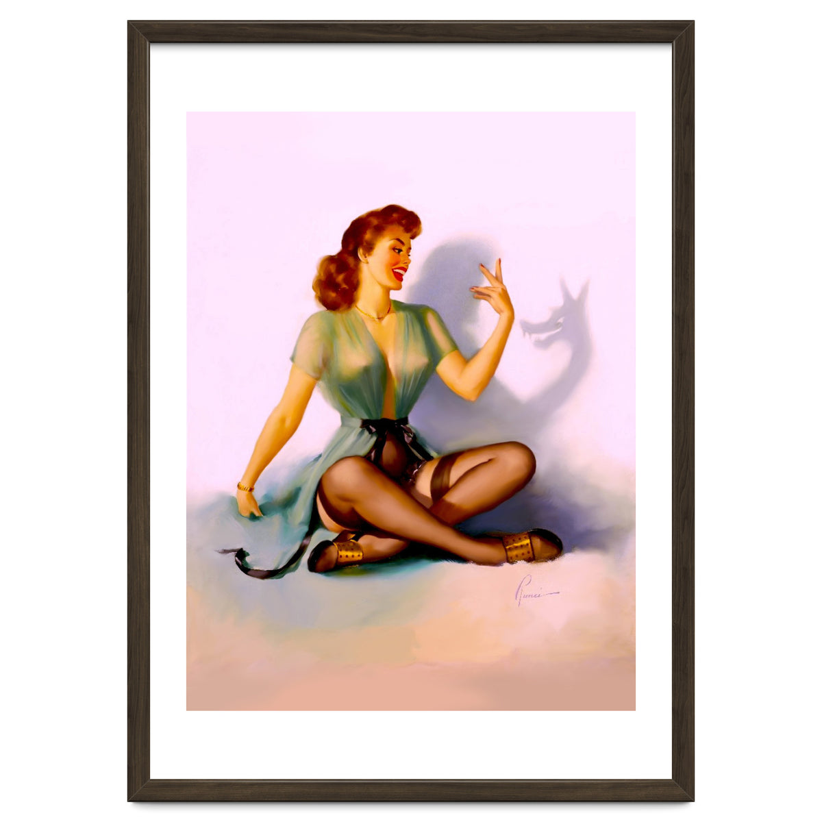 Sexy Pinup Making A Big Bad Wolf Shadow On The Wall Art Print by Hermes |  Arthaus