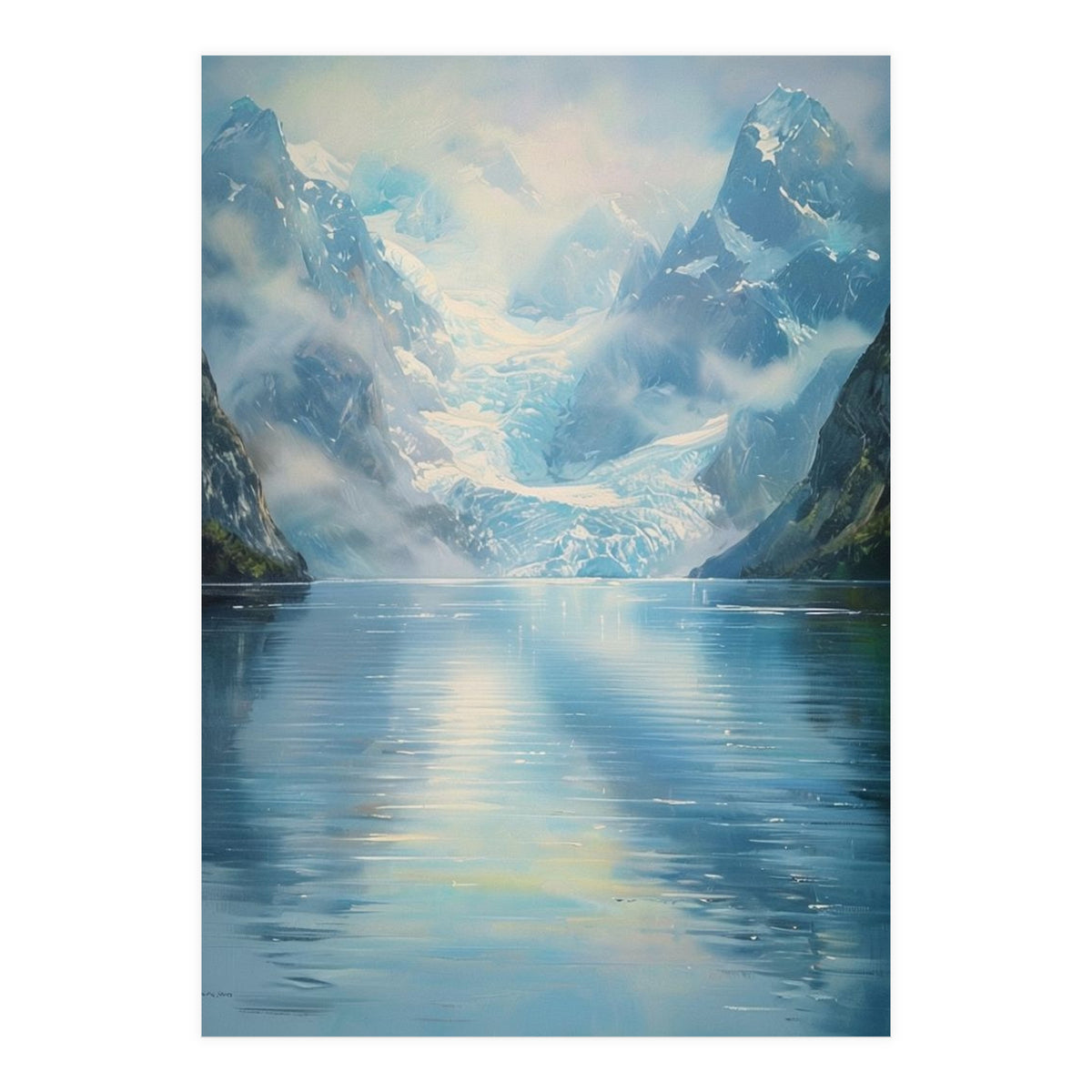 Ethereal Descent: The Glimmering Silence of the Ancient Glacial Fjord (Print Only)