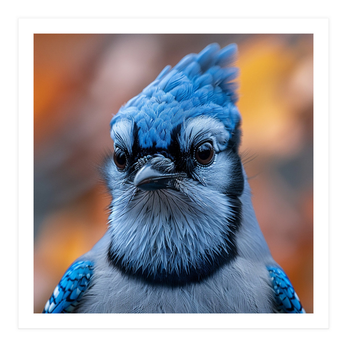 Close Up Blue Jay Bird With Detailed Feathers (Print Only)