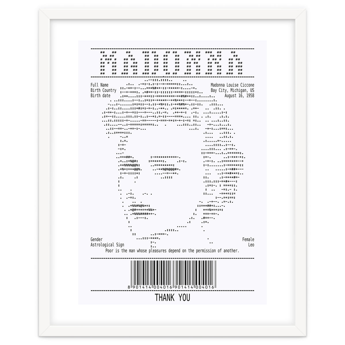 Receipt Art Madonna
