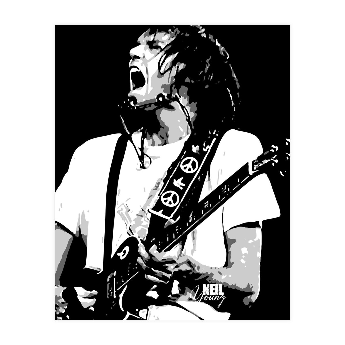 Neil Young Musician Legend in Grayscale (Print Only)