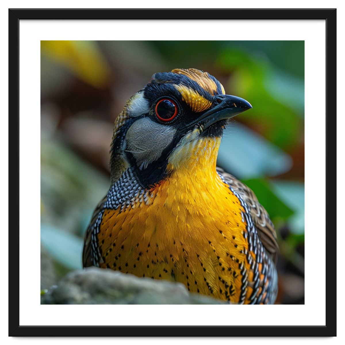 Close-up of a Yellow Bird featuring a Striking Red eye