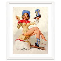 Pinup Sexy Cowgirl Cleaning Her Boots