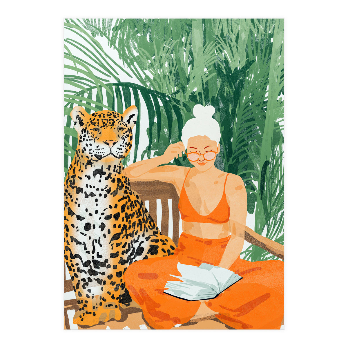 Jungle Vacay | Modern Bohemian Blonde Woman Tropical Travel | Leopard Wildlife Forest Reader (Print Only)