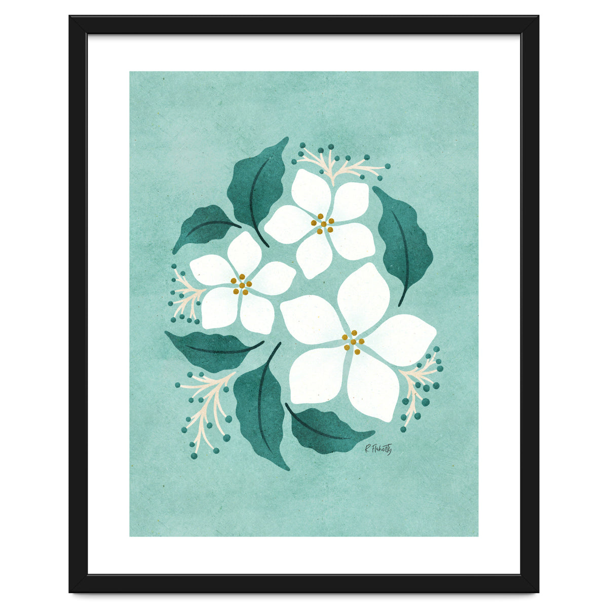 White Flowers On Mint