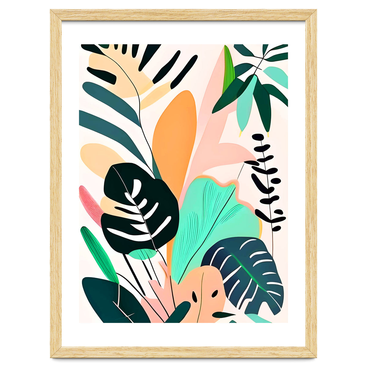 Pastello, Tropical Pastel Jungle, Botanical Neutral Muted Colors, Nature Plants Drawing Monstera, Exotic Bohemian Summer
