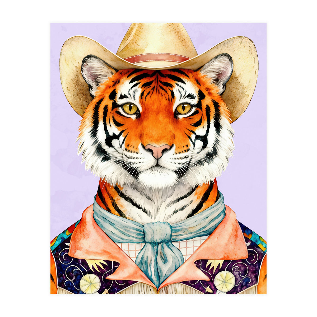 Tiger Portrait in Hat Wild Cowboy Fashion  (Print Only)