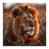 Majestic Lion Resting Among Orange Flowers (Print Only) thumbnail
