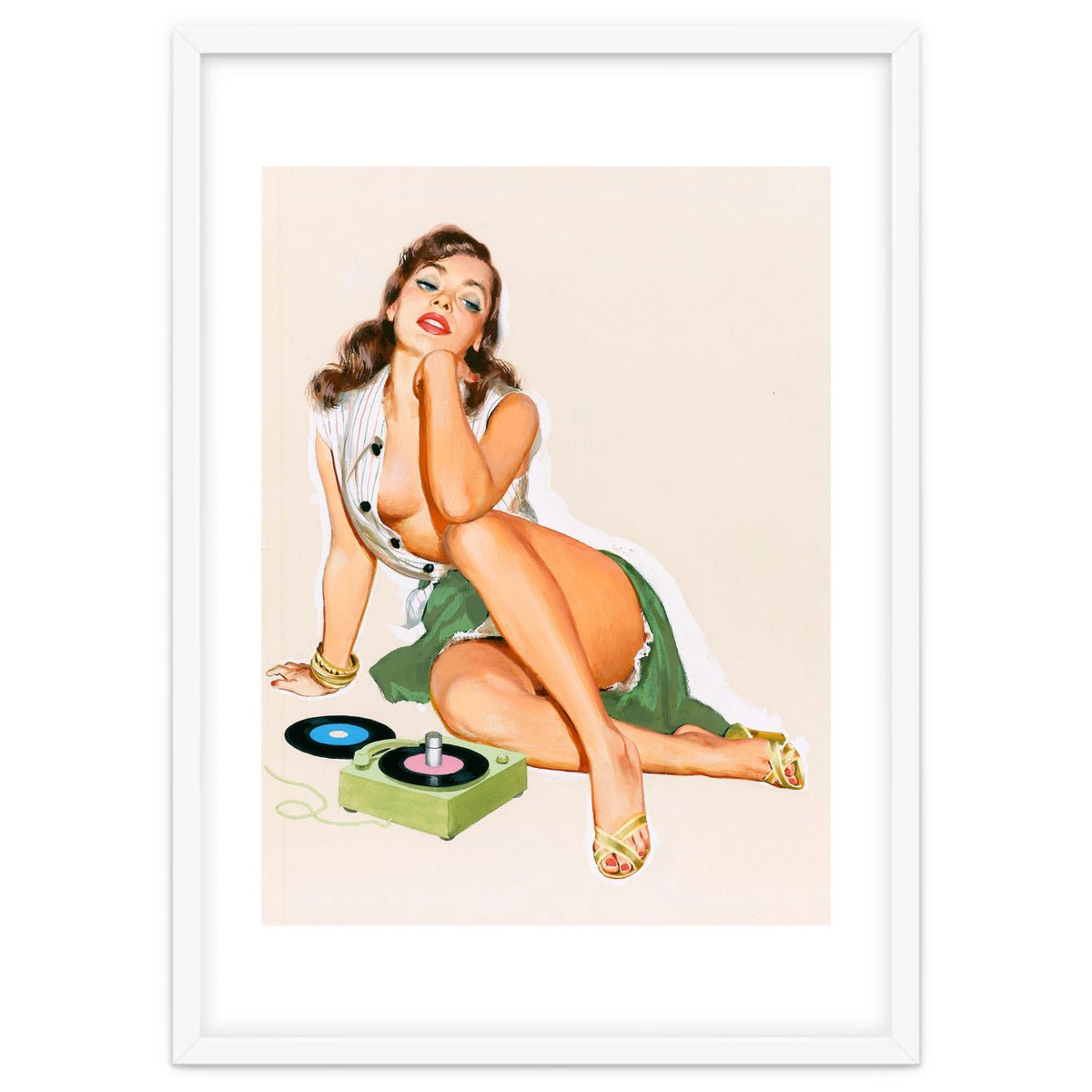Sexy Pinup Woman Posing With Record Player