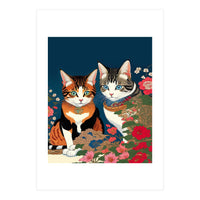 The Perfect Companion, Cute Cats Japanese Pets, Whimsical Animals Cat Vintage Love Friends Together (Print Only)