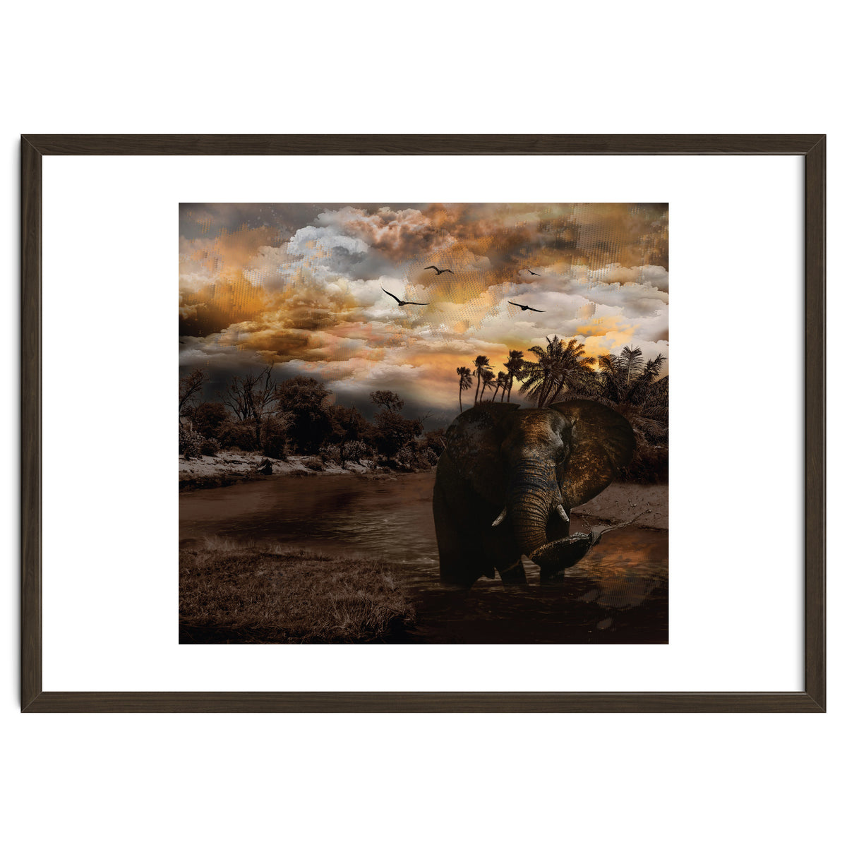 Elephant Scenic Golden Sunset African Wildlife Landscape