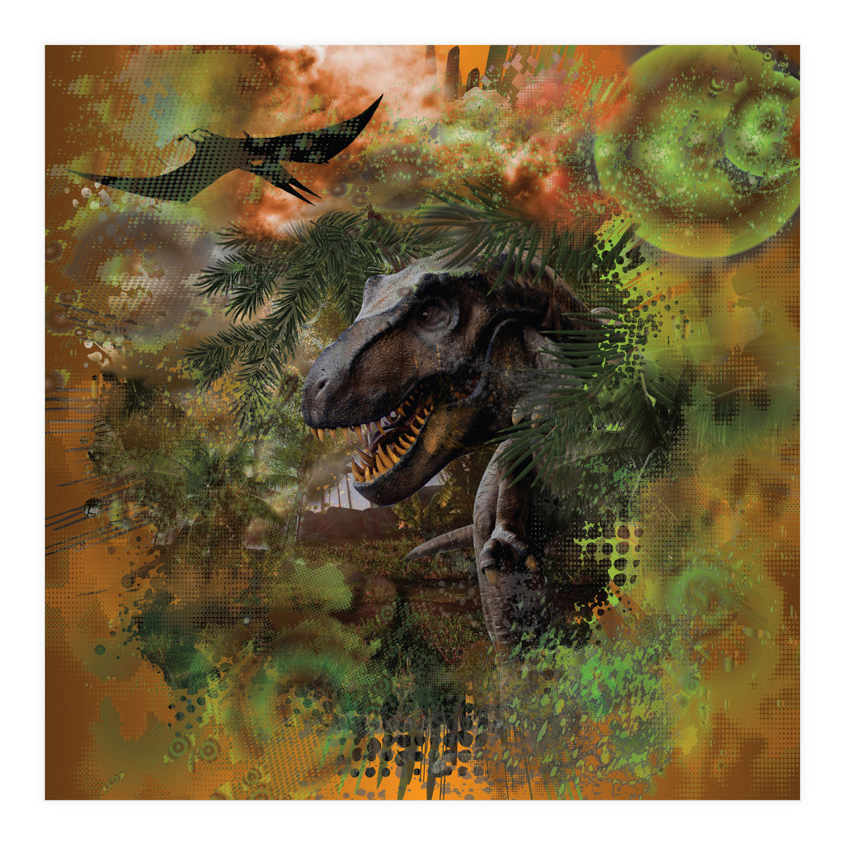 Dinosaur Jurassic T-Rex Collage (Print Only)