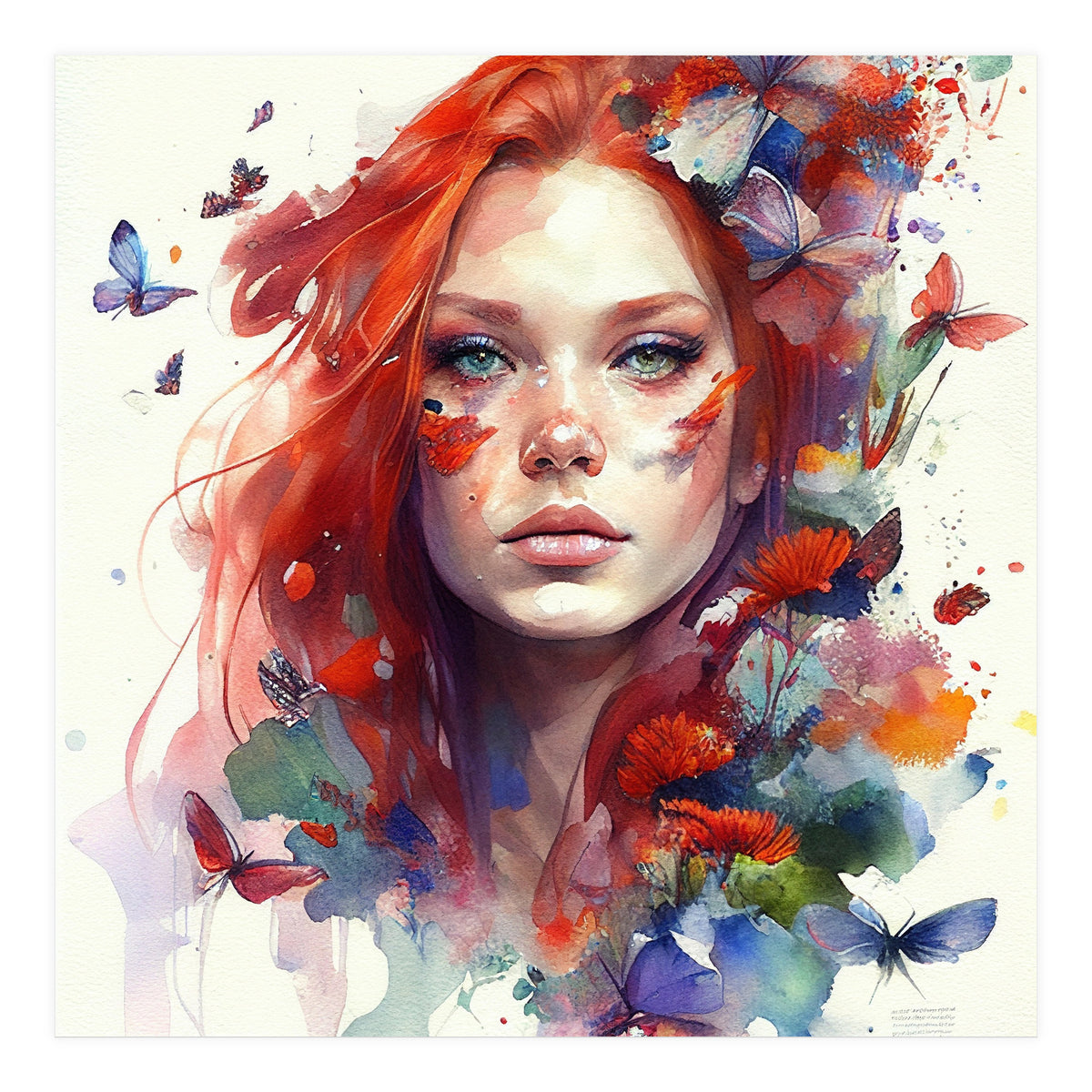 Watercolor Floral Red Hair Woman #9 (Print Only)