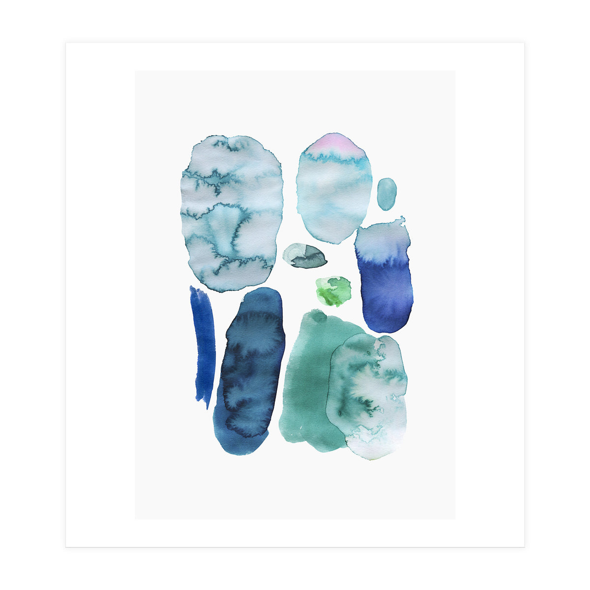 Watercolor Aqua Abstract Spots II (Print Only)