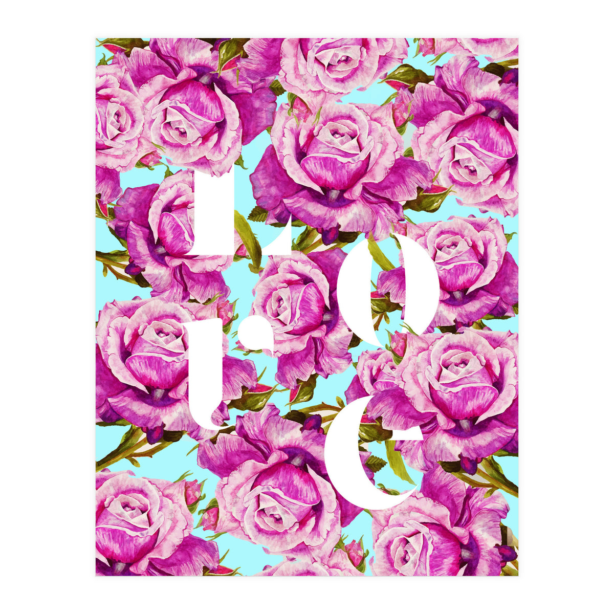 Love, Floral Typography Valentine's Graphic Design, Eclectic Modern Boho Botanical Rose Illustration (Print Only)