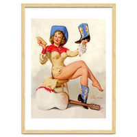 Pinup Sexy Cowgirl Cleaning Her Boots