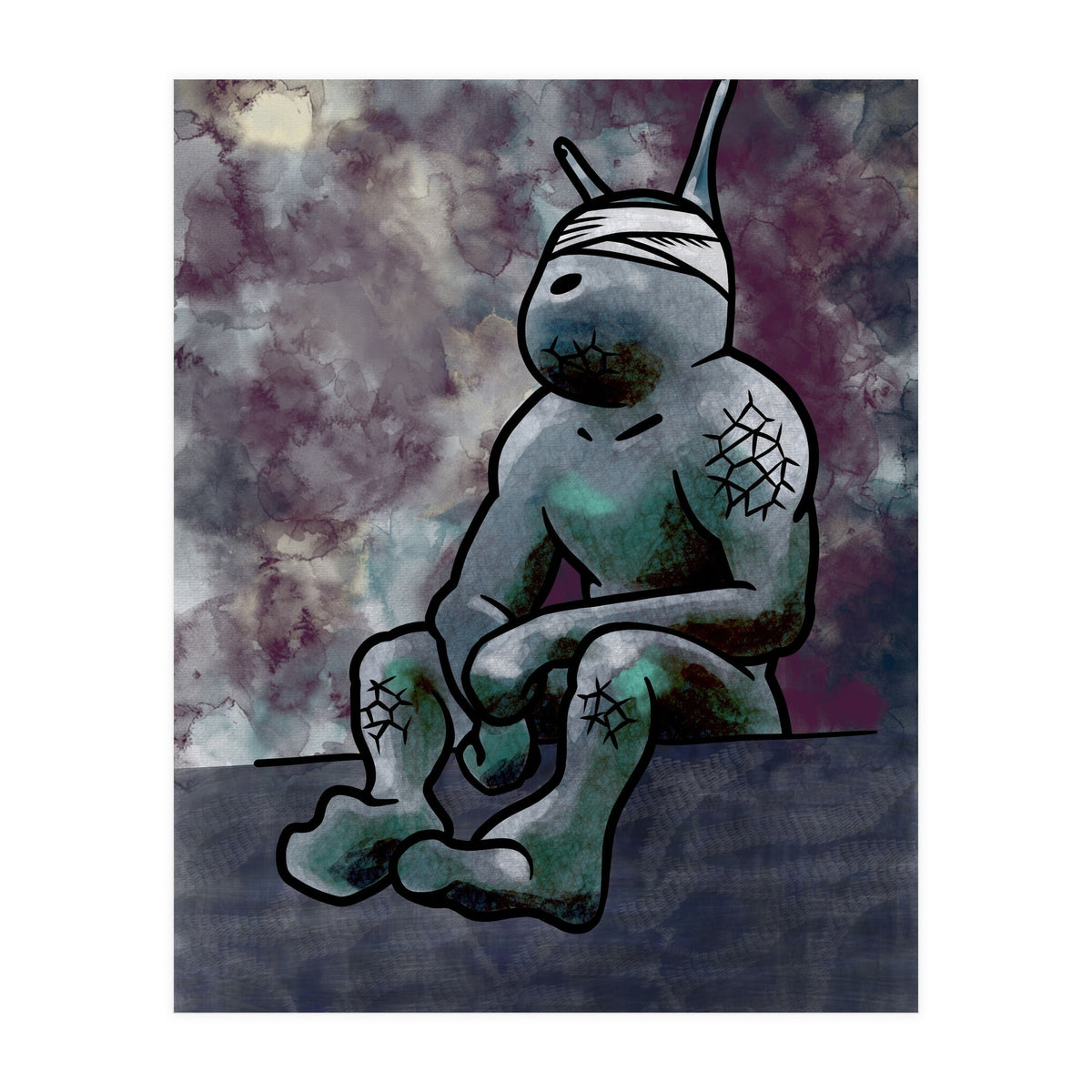 Sitting Sluggy (Lwuba 049 Meku Sitting Watercolor) (Print Only)