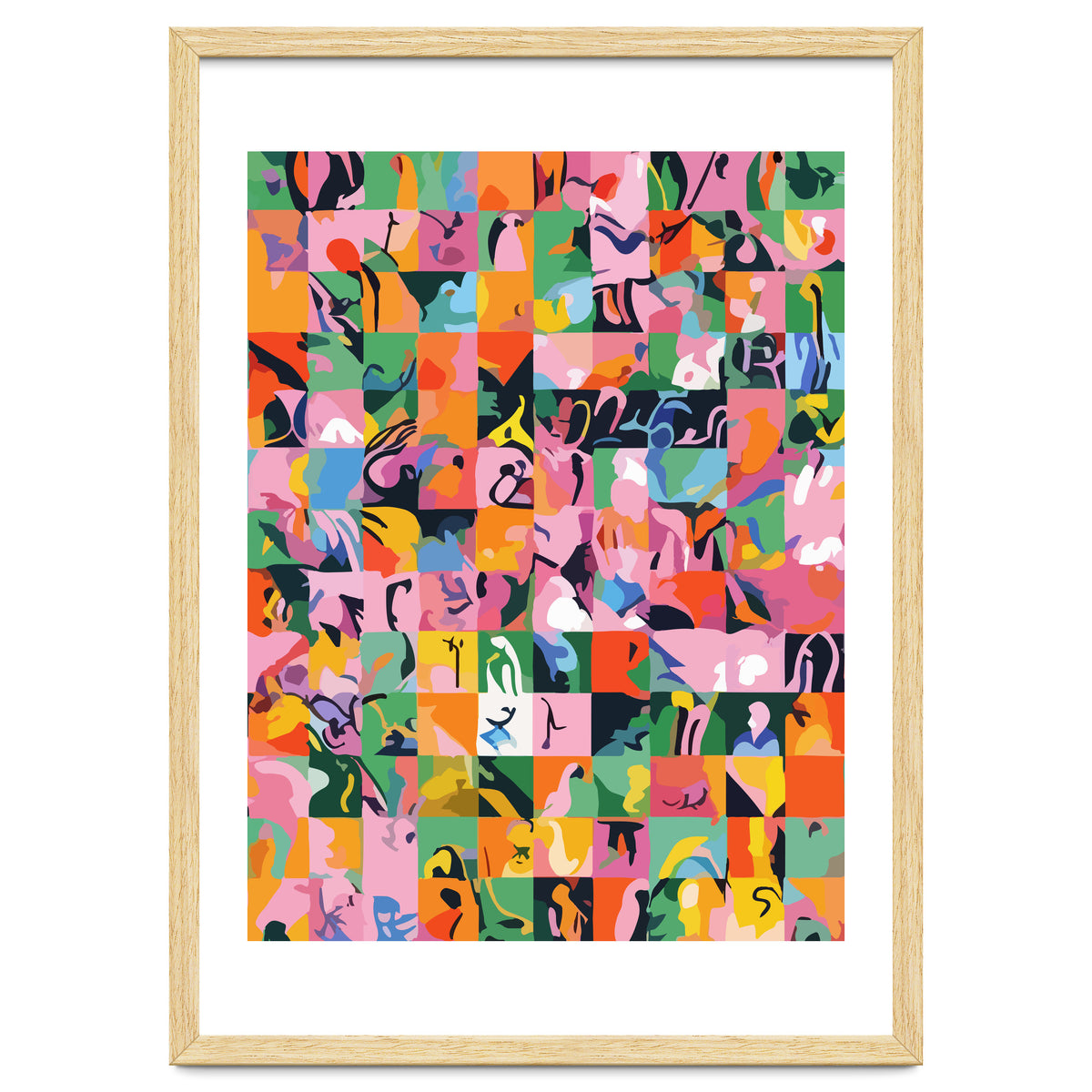 Life On A Checkboard, Abstract Maximalism Eclectic Painting, Bohemian Pop Of Color Illustration