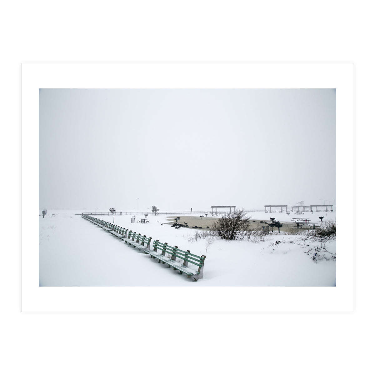 No people on a bench in the snowy winter (Print Only)
