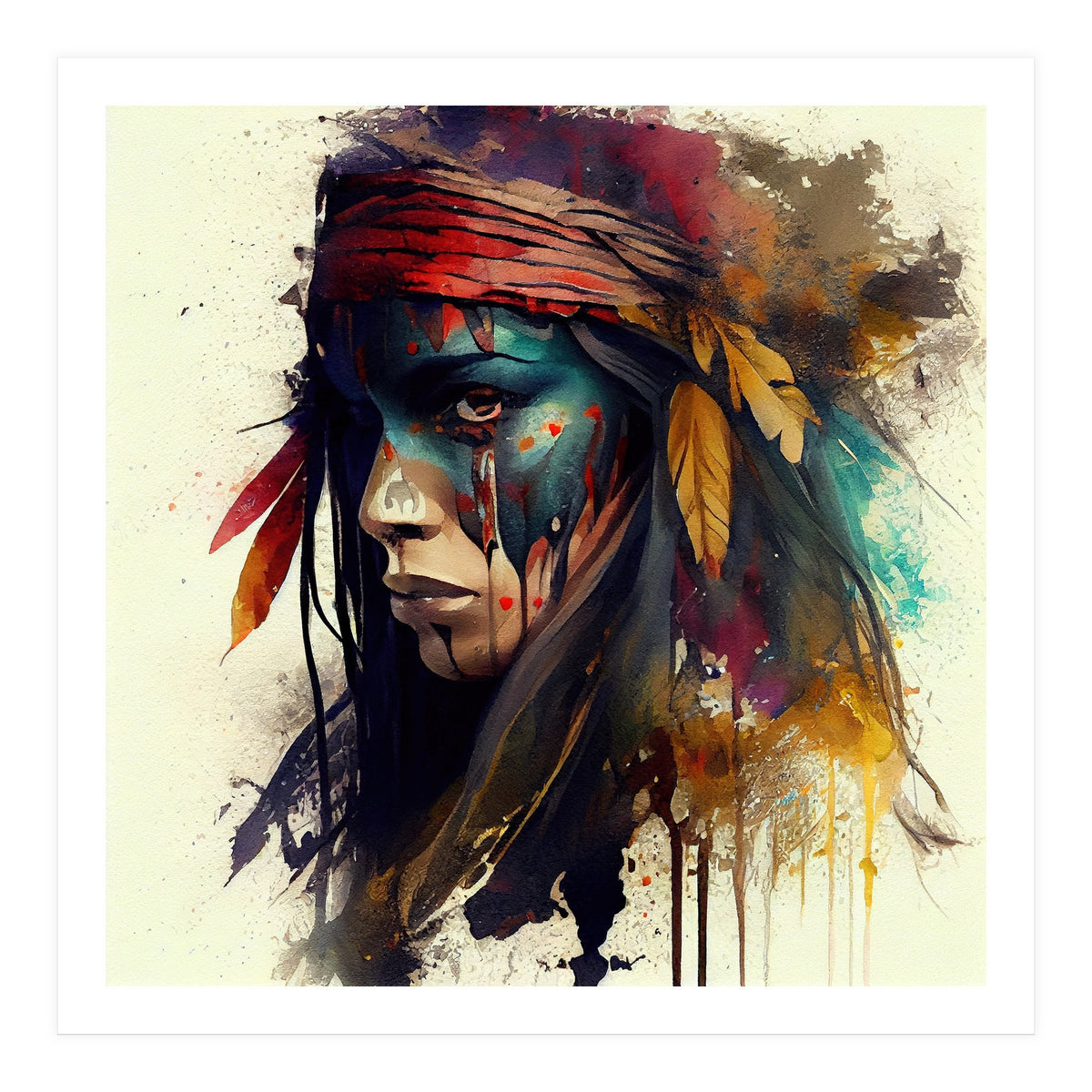 Powerful American Native Warrior Woman #3 (Print Only)
