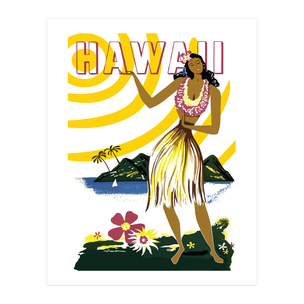 Hawaii, Hula Girl on the Coast (Print Only)