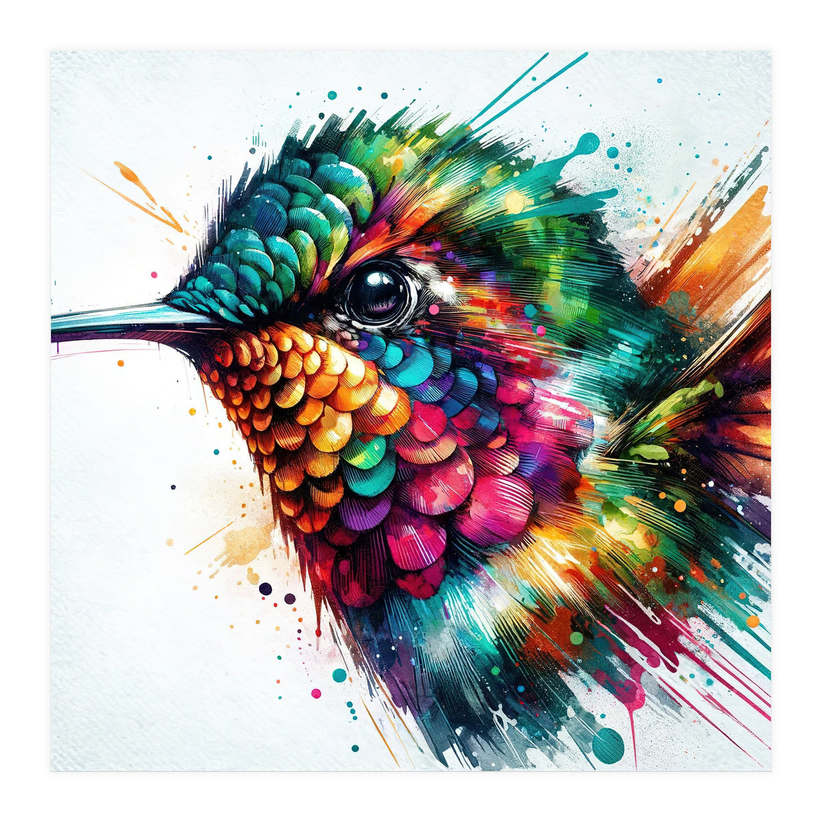 Watercolor Hummingbird Portrait (Print Only)