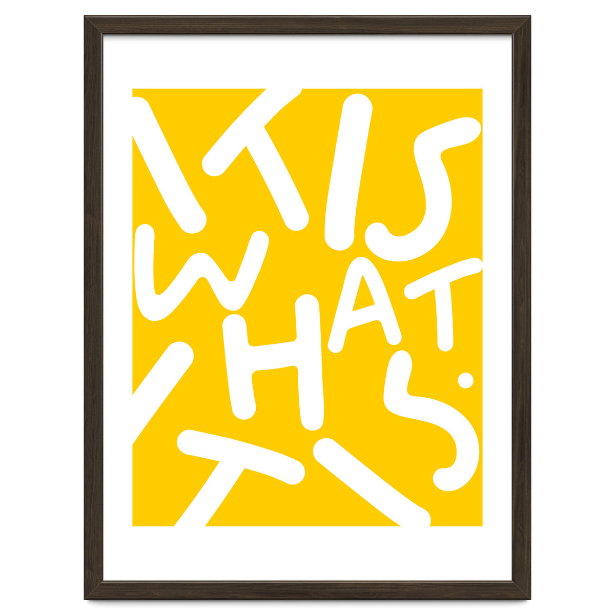 It Is What It Is. Typography Funky Quote Saying Words, Minimal Positivity Bright Yellow, Fun Quirky Eclectic Bohemian Contemporary Modern