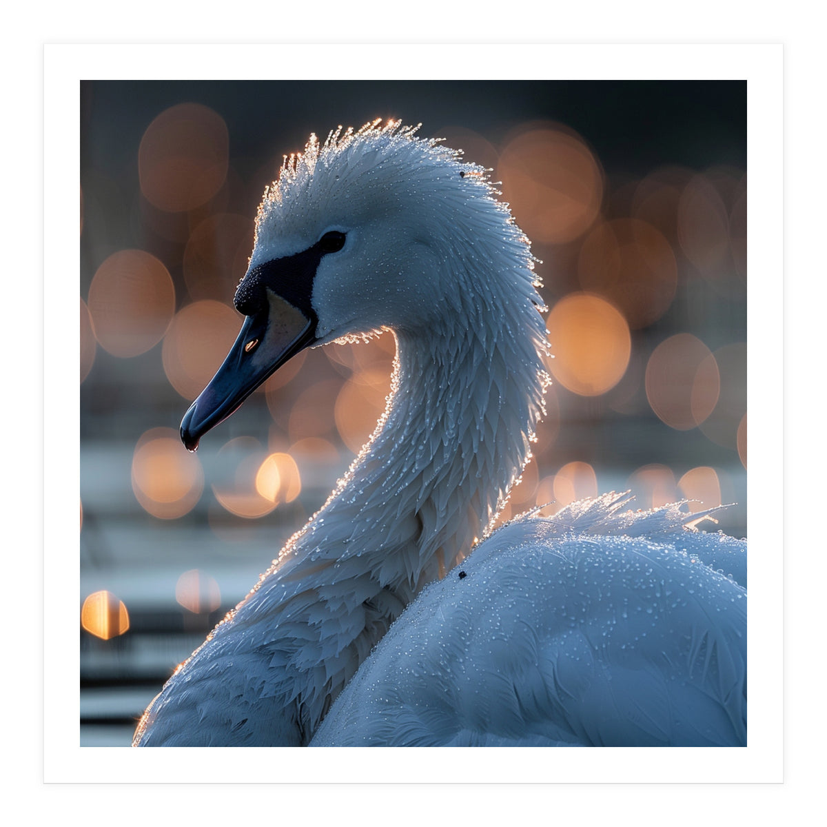 Close-up Shot of a Swan with Water Droplets (Print Only)
